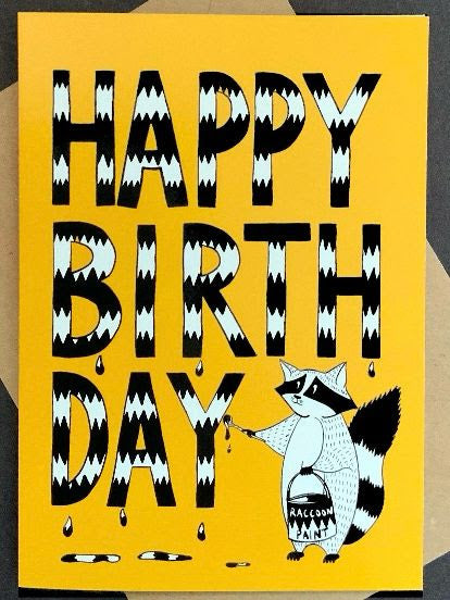 Card- Birthday Racoon yellow